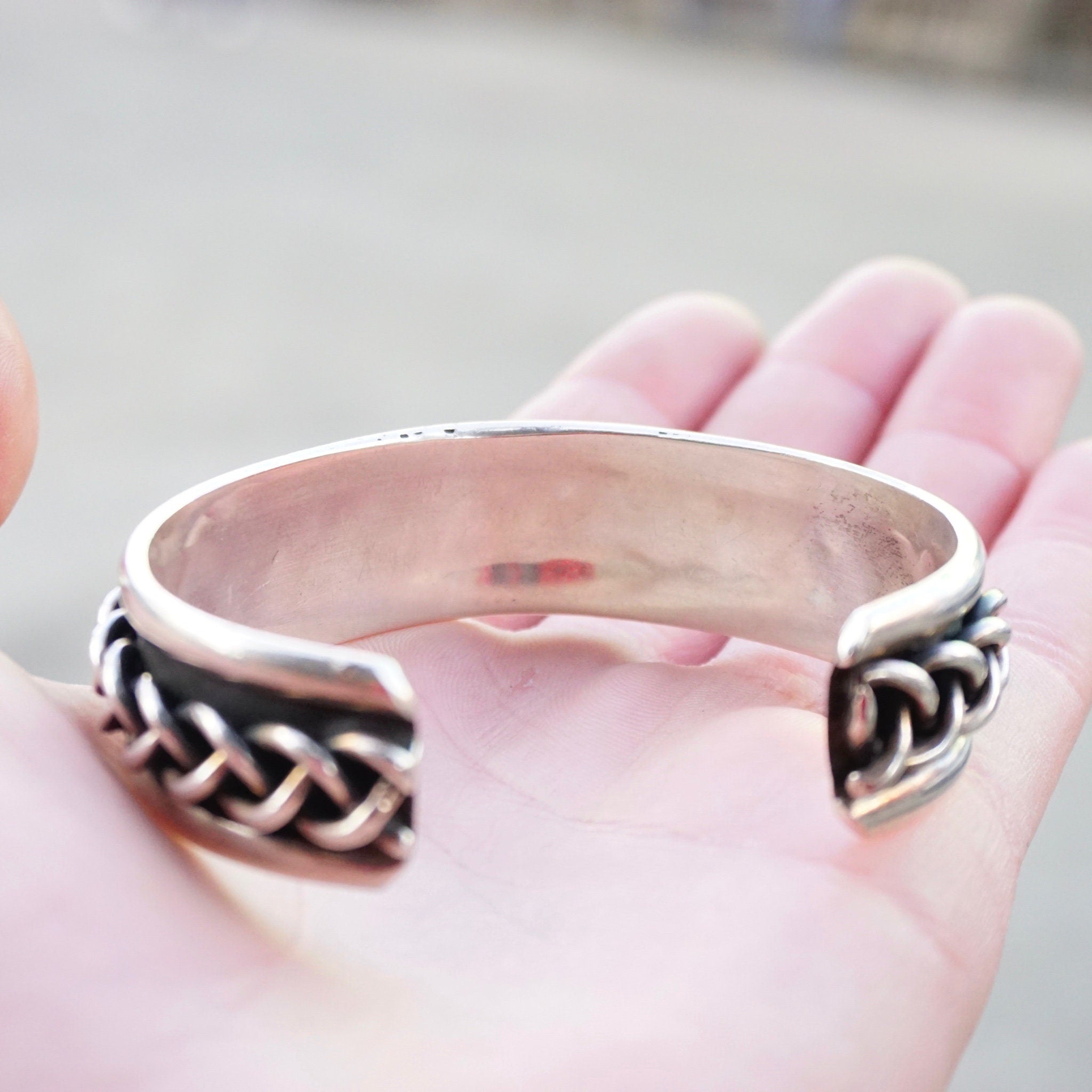 Vintage Braid Sterling Silver Cuff Bracelet, Thick Silver Bracelet With Woven Details, Sterling Silver Cuff Made In Mexico, 925 Jewelry