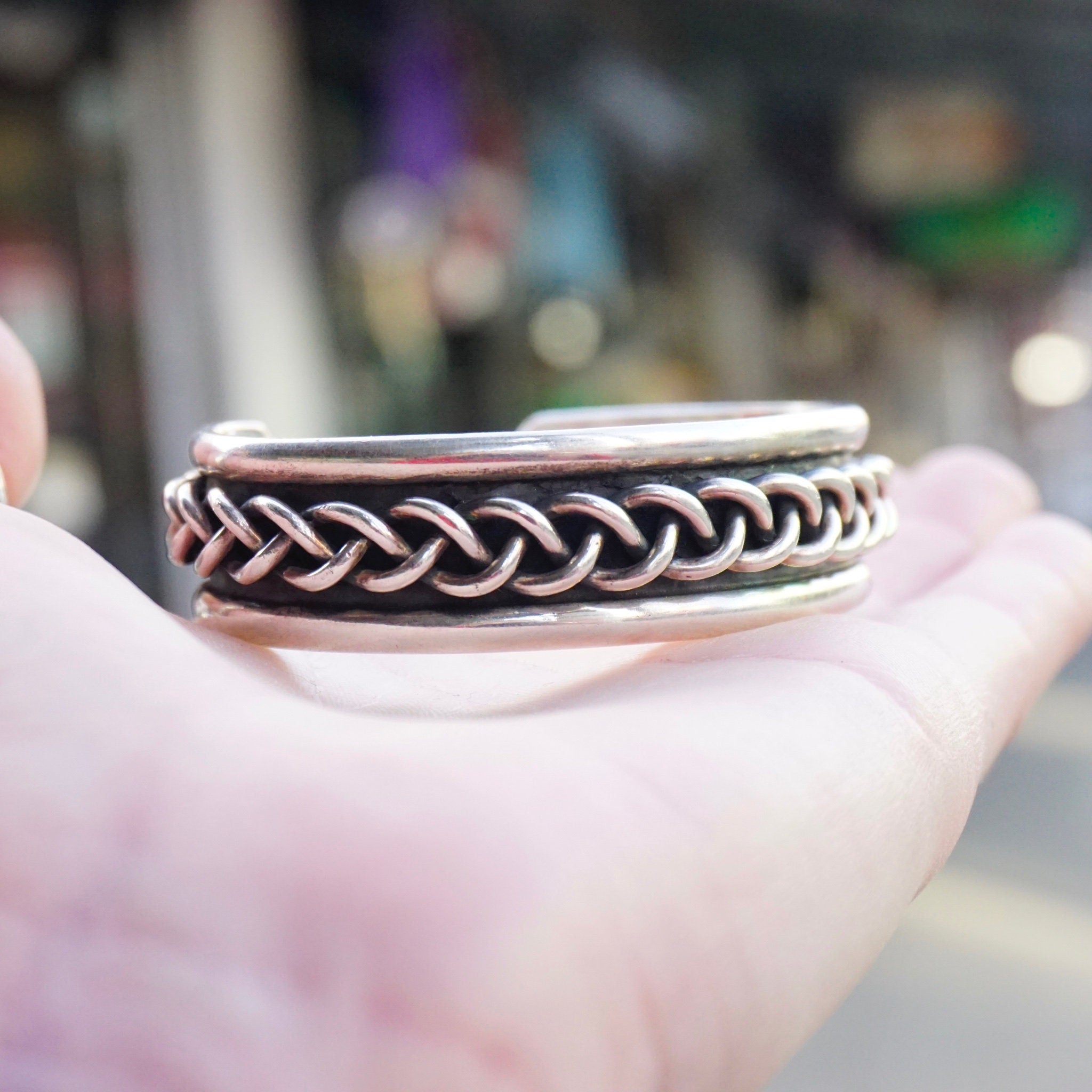 Vintage Braid Sterling Silver Cuff Bracelet, Thick Silver Bracelet With Woven Details, Sterling Silver Cuff Made In Mexico, 925 Jewelry