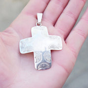 Vintage Sterling Silver Cross Pendant, Engraved Silver Pendant Made In Mexico, Sterling Silver Cross With Hammered Pattern, Mexico 925