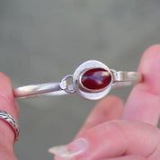 Vintage Red Jasper Sterling Silver Hinged Bangle, Silver Bracelet With Dark Red Stone, Modernist Silver Bangle Made In Mexico, 925 Jewelry