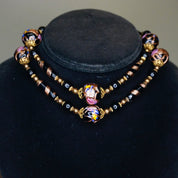 Vintage Wedding Cake Bead Necklace, Italian Venetian Murano Black Glass Bead Necklace, Pink Rose Wedding Cake Necklace, Beaded Jewelry