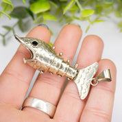 Vintage Articulated Silver Fish Pendant, Mexican Alpaca Silver Fish Necklace Pendant, Unique Silver Pendant With Moveable Parts