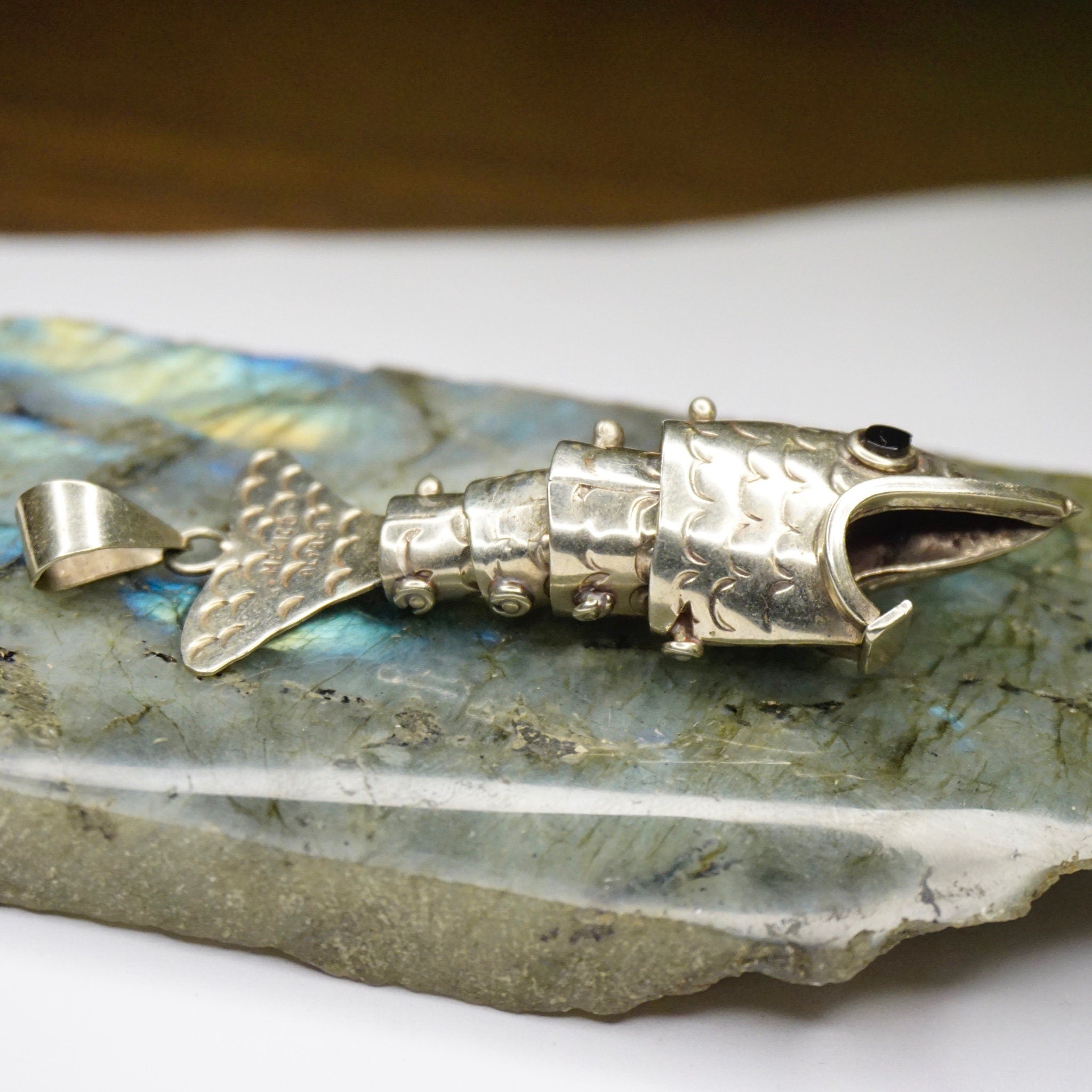 Vintage Articulated Silver Fish Pendant, Mexican Alpaca Silver Fish Necklace Pendant, Unique Silver Pendant With Moveable Parts