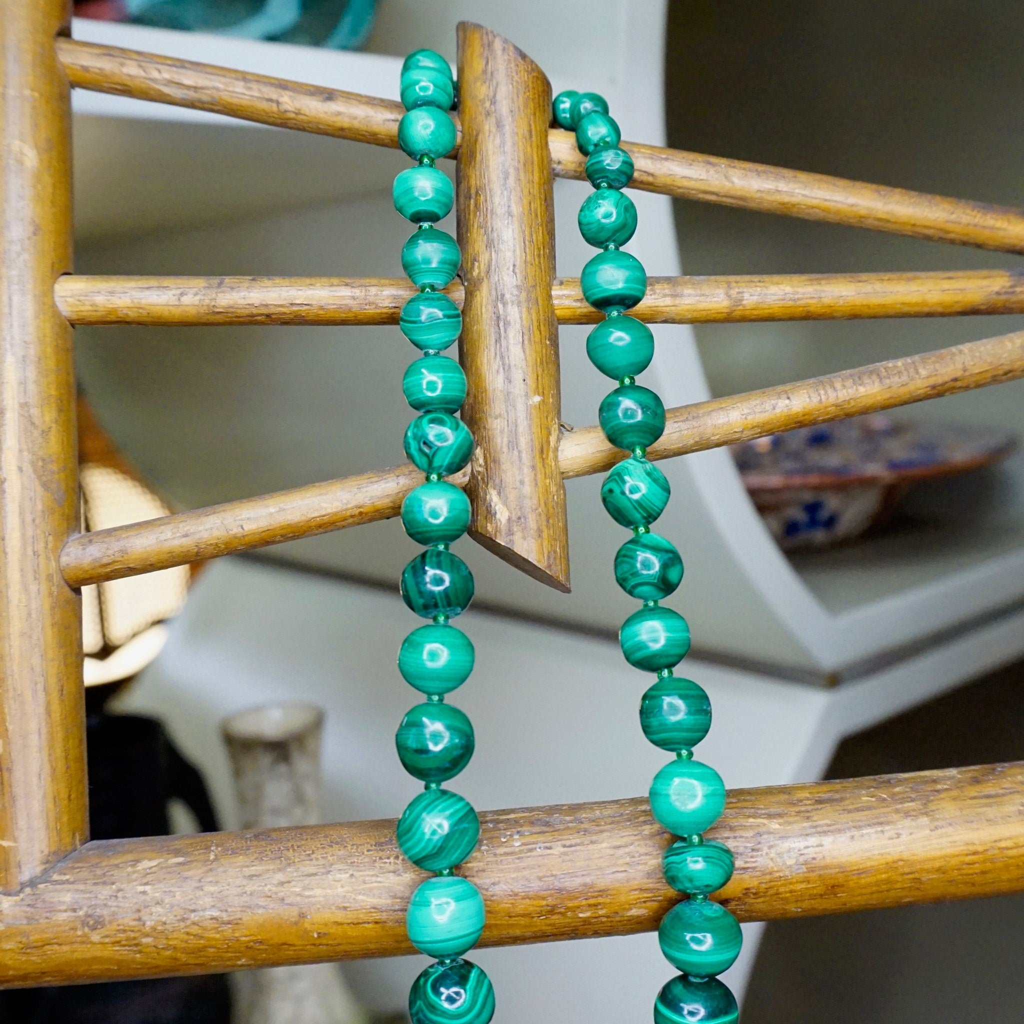 Vintage Malachite Bead Necklace, Beautiful Graduated Malachite Bead Necklace, 23" Long Necklace Made With Natural Malachite Stones