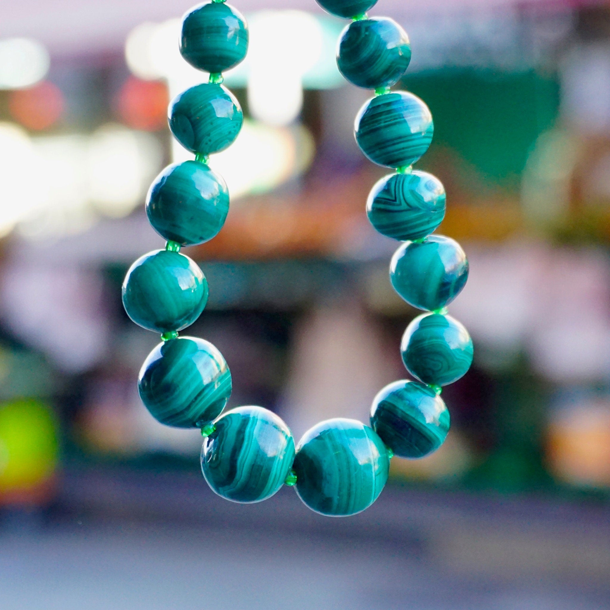 Vintage Malachite Bead Necklace, Beautiful Graduated Malachite Bead Necklace, 23" Long Necklace Made With Natural Malachite Stones