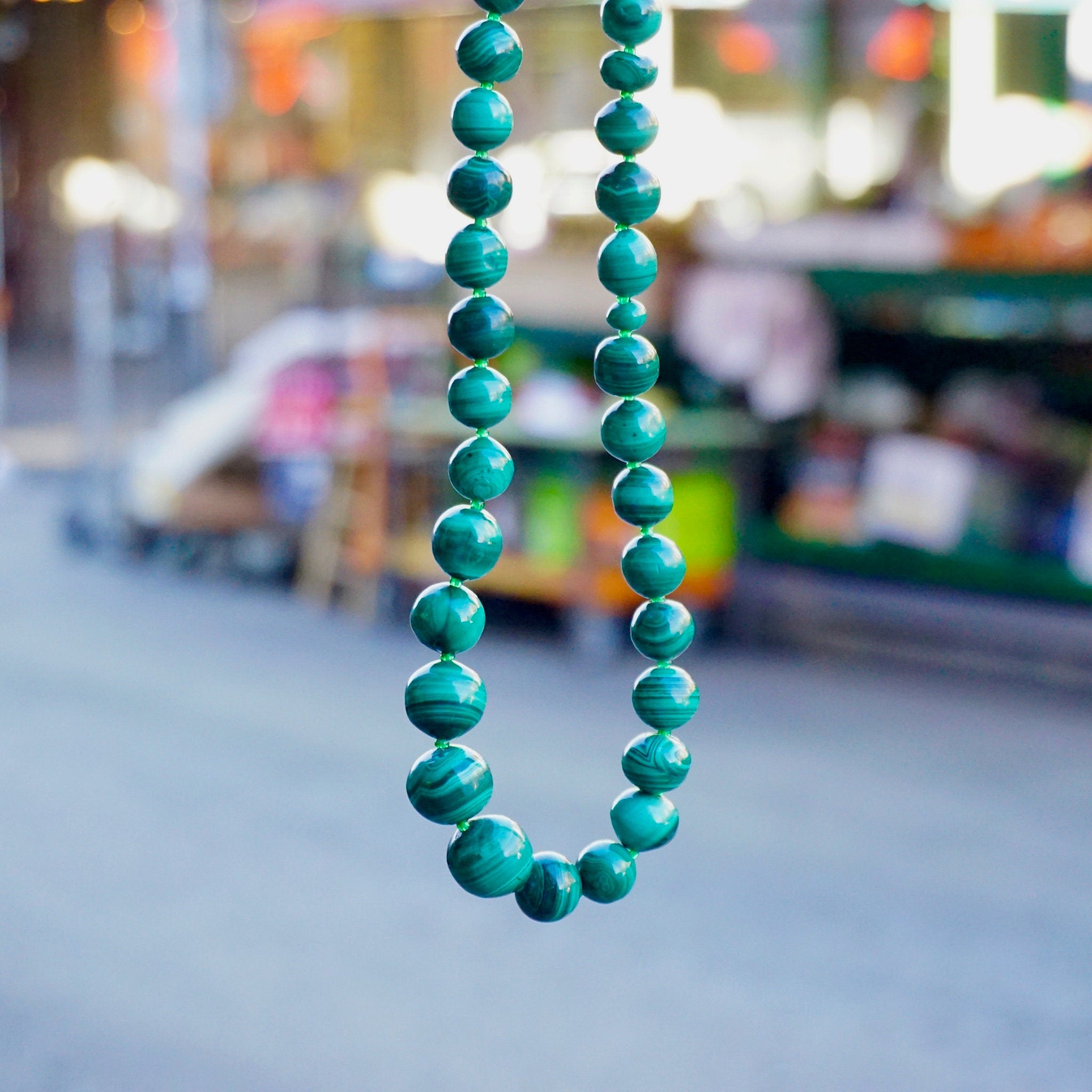 Vintage Malachite Bead Necklace, Beautiful Graduated Malachite Bead Necklace, 23" Long Necklace Made With Natural Malachite Stones