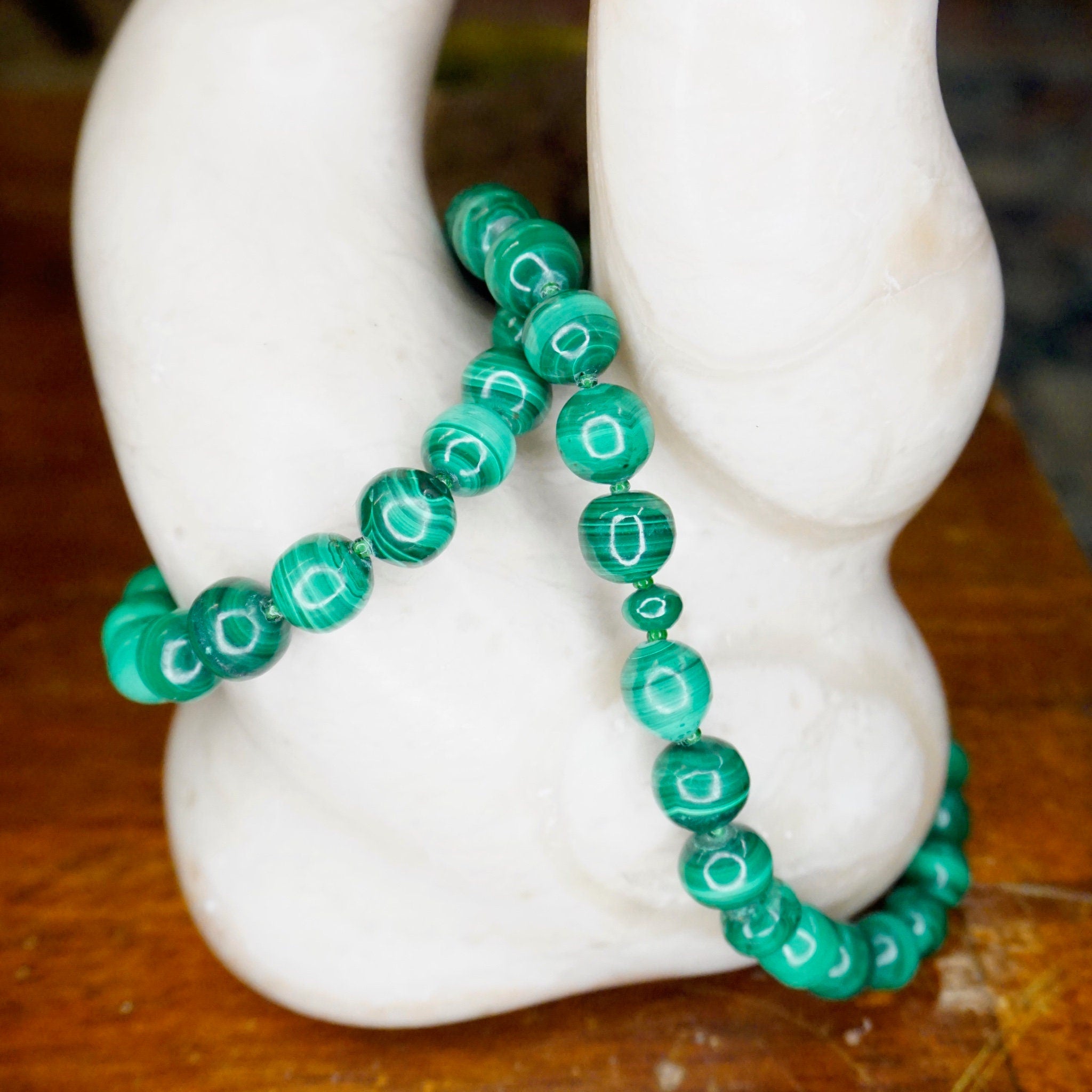 Vintage Malachite Bead Necklace, Beautiful Graduated Malachite Bead Necklace, 23" Long Necklace Made With Natural Malachite Stones