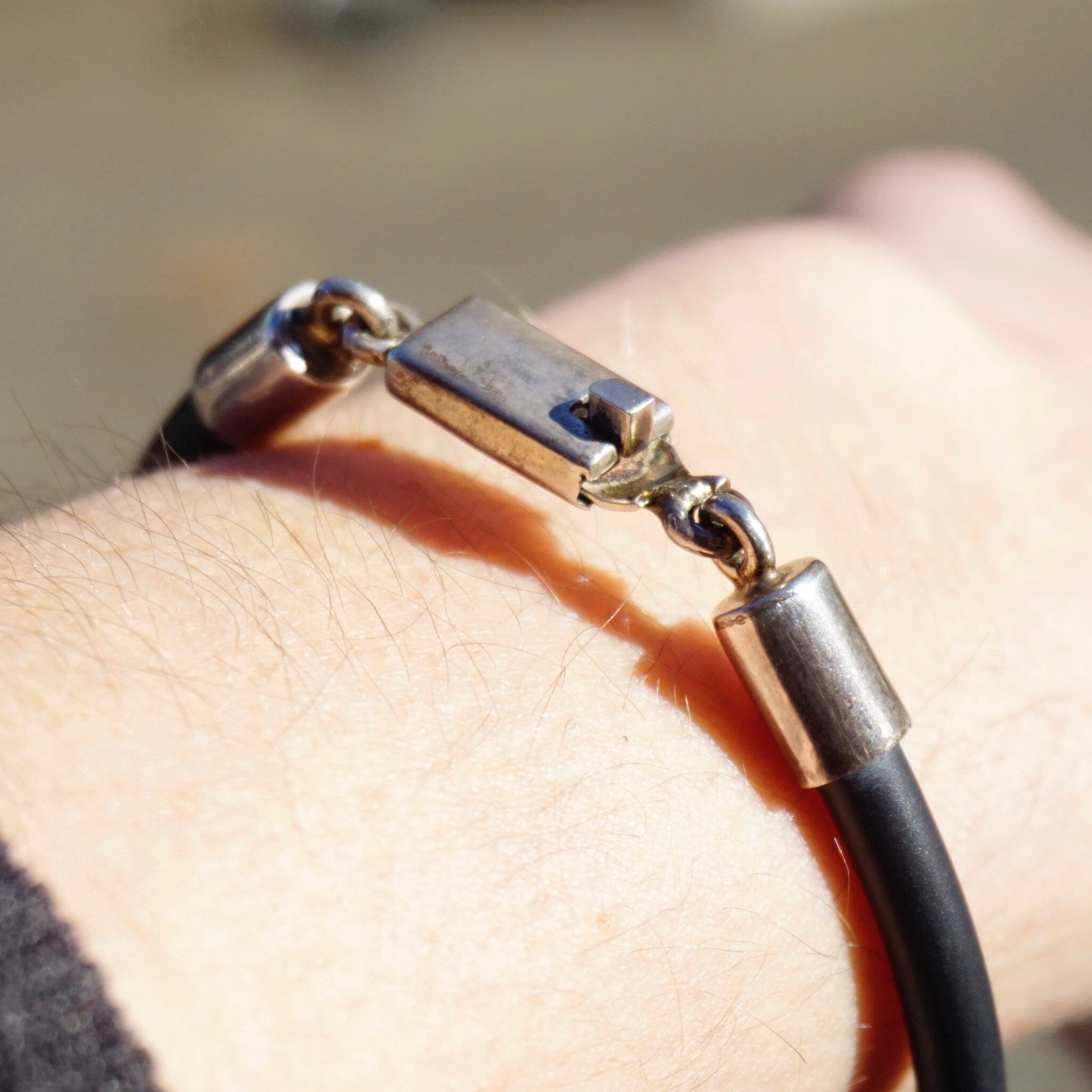 Vintage Sterling Silver and Leather Bracelet, TAXCO 925 Silver Bead Bracelet, Modernist Leather and Silver Bracelet, 925 Jewelry