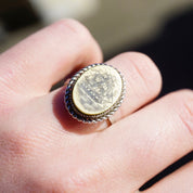Vintage Sterling Silver Scrimshaw Ring, Carved Ship Ring With Woven Silver, Adjustable Sterling Silver Ring, Scrimshaw Jewelry, 925