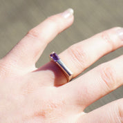 Vintage Sterling Silver Ring With Offset Gem, Modern Square Ring With Purple Stone, Unique Silver Ring With Emerald Cut Glass, 925 Jewelry