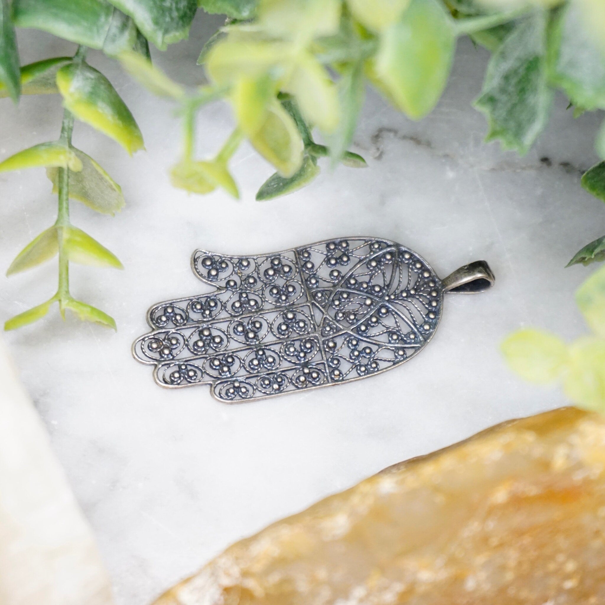 Vintage Sterling Silver Filigree Hamsa Hand Pendant, Detailed Silver Hand Pendant, Protective Talisman Pendant, Made In Israel, 925 Jewelry