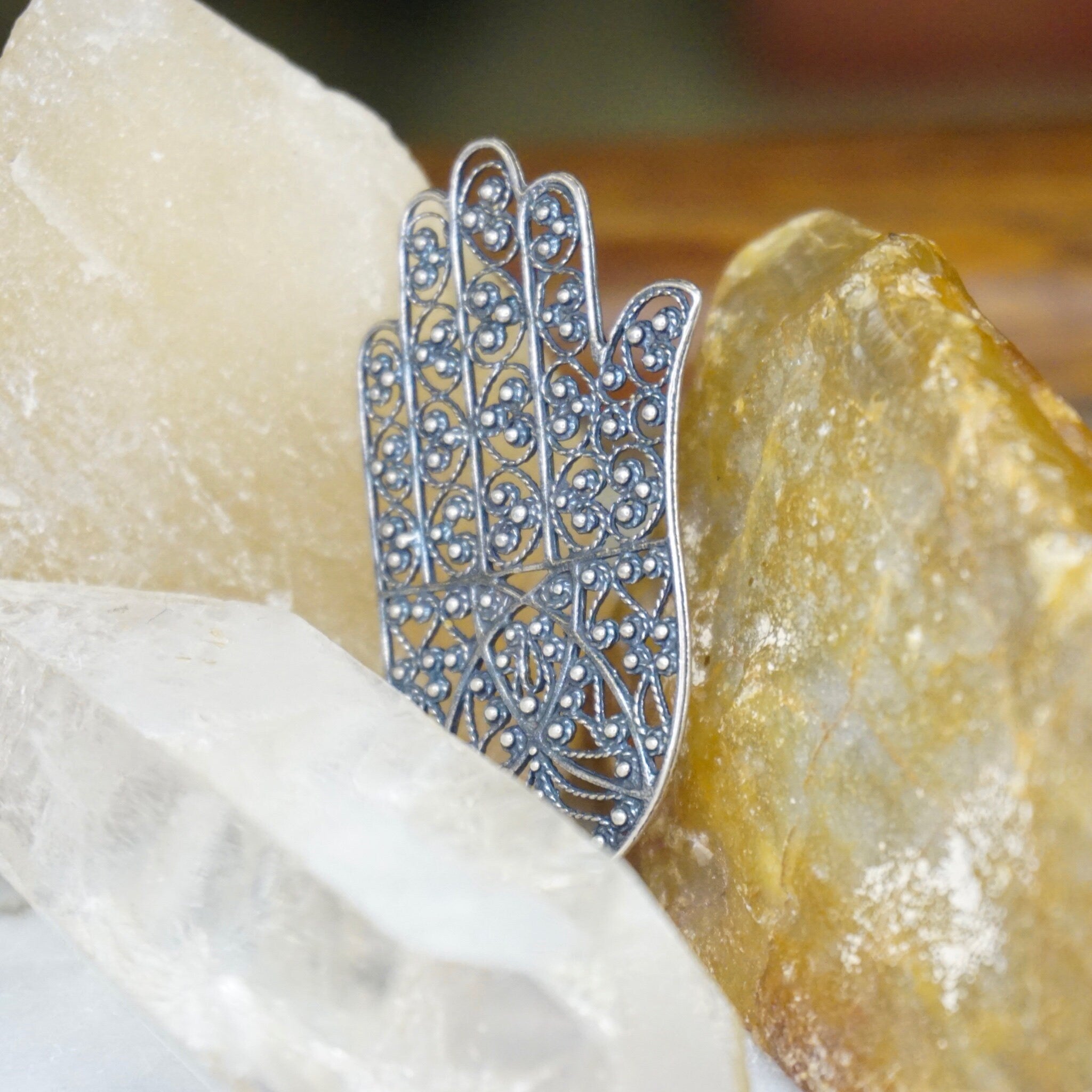 Vintage Sterling Silver Filigree Hamsa Hand Pendant, Detailed Silver Hand Pendant, Protective Talisman Pendant, Made In Israel, 925 Jewelry