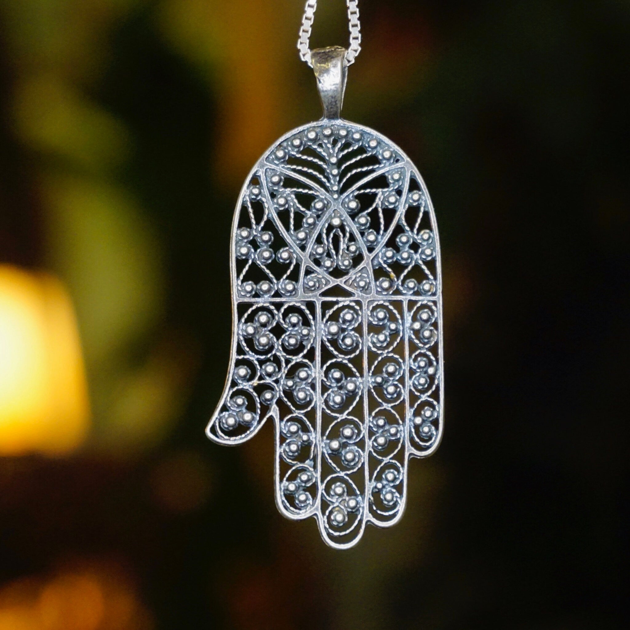 Vintage Sterling Silver Filigree Hamsa Hand Pendant, Detailed Silver Hand Pendant, Protective Talisman Pendant, Made In Israel, 925 Jewelry