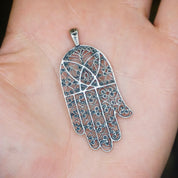 Vintage Sterling Silver Filigree Hamsa Hand Pendant, Detailed Silver Hand Pendant, Protective Talisman Pendant, Made In Israel, 925 Jewelry
