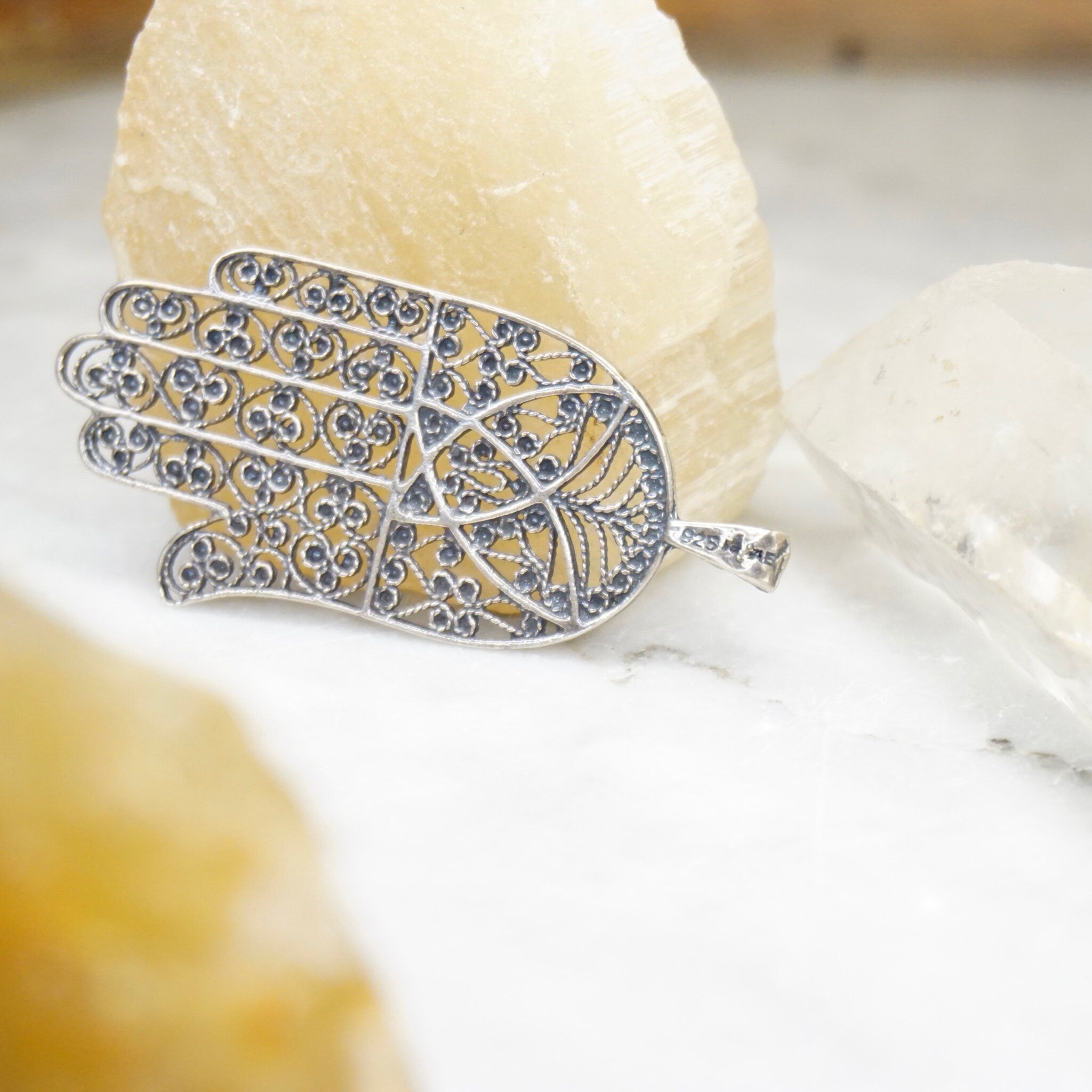 Vintage Sterling Silver Filigree Hamsa Hand Pendant, Detailed Silver Hand Pendant, Protective Talisman Pendant, Made In Israel, 925 Jewelry