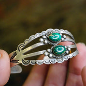 Vintage Native American Coin Silver Turquoise Cuff, Handmade Bracelet With Natural Turquoise Stones, Hammered Silver Cuff, Old Pawn Jewelry