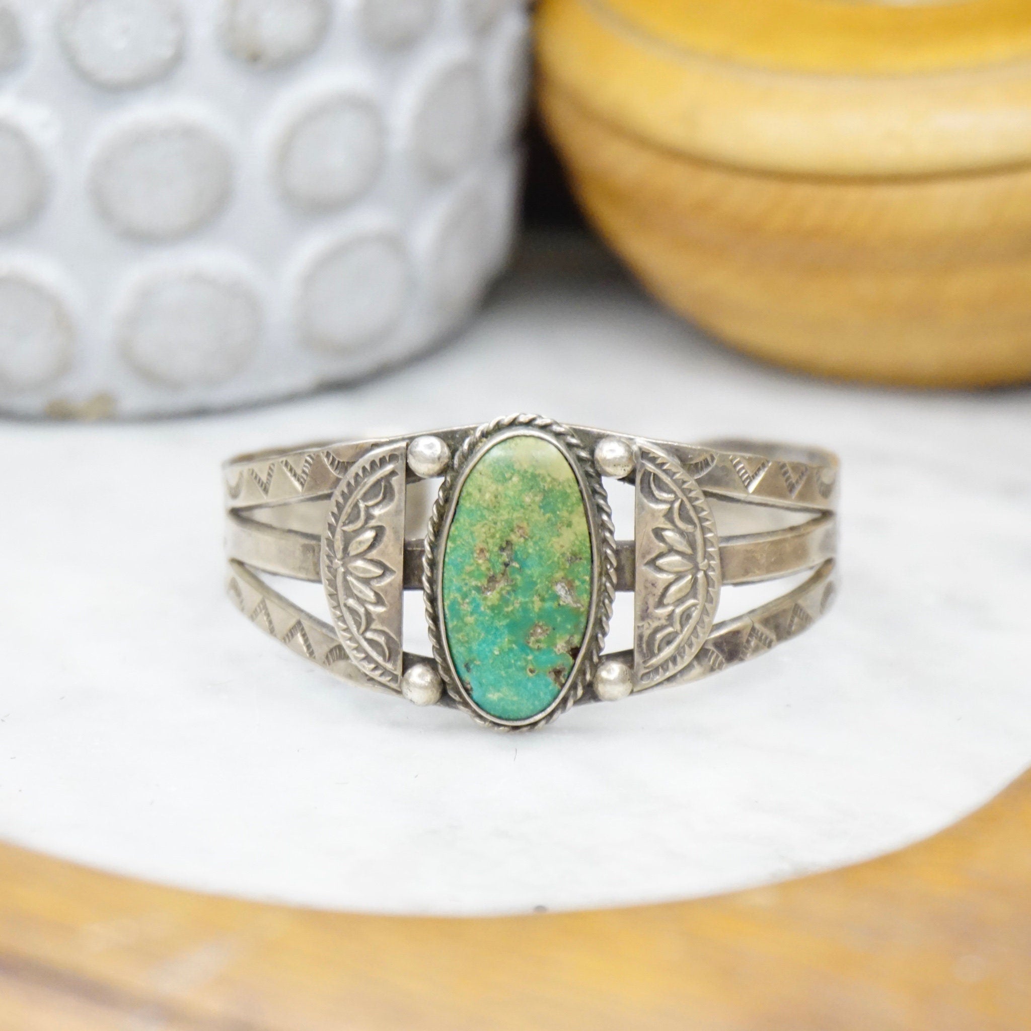 Vintage Native American Coin Silver Turquoise Cuff Bracelet, Handmade Silver Cuff With Intricate Design, Natural Turquoise, Old Pawn Jewelry