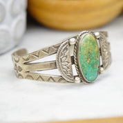 Vintage Native American Coin Silver Turquoise Cuff Bracelet, Handmade Silver Cuff With Intricate Design, Natural Turquoise, Old Pawn Jewelry