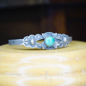 Vintage Coin Silver Turquoise Cuff Bracelet, Petite Silver Bracelet Beautiful Hammered Details, Natural Turquoise, Old Pawn Jewelry