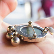 Vintage TAXCO Sterling Silver Brooch/Pendant, Unique Silver Pendant With Iridescent Black Stone, Round Stone Brooch With Silver Beads, 925
