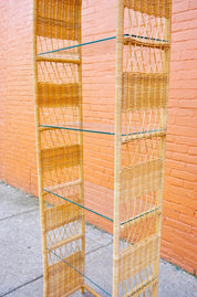 LOCAL PICKUP ONLY Vintage Rattan Etagere Shelving Unit, Arched Wicker Bookshelf With 4 Glass Shelves, Boho/Chic