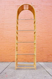 LOCAL PICKUP ONLY Vintage Rattan Etagere Shelving Unit, Arched Wicker Bookshelf With 4 Glass Shelves, Boho/Chic
