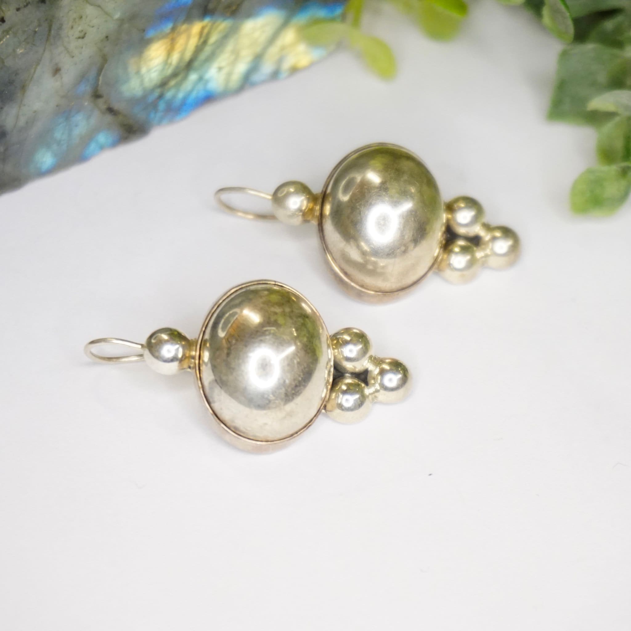 Vintage Sterling Silver Drop Earrings, TAXCO 925 Silver Earrings, Minimalist Earrings With Circle Design, Made In Mexico, 925 Jewlery