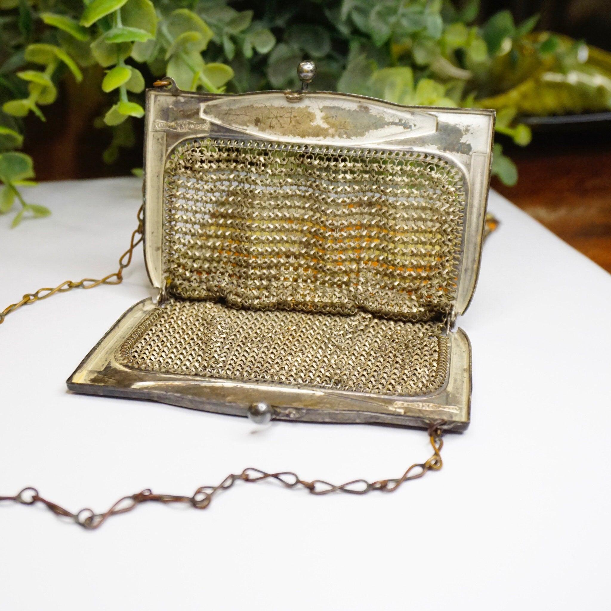 Vintage Whiting & Davis Enamel Mesh Purse, Color Chainmail Bag With Swirl Design, Antique Art Deco Mesh Hand Purse, Whiting and Davis Co