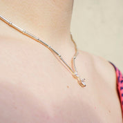 Vintage Sterling Silver Necklace With Heart Shaped Cubic Zirconium, Silver Choker With 2 Heart Shaped Stones, 925 Jewelry