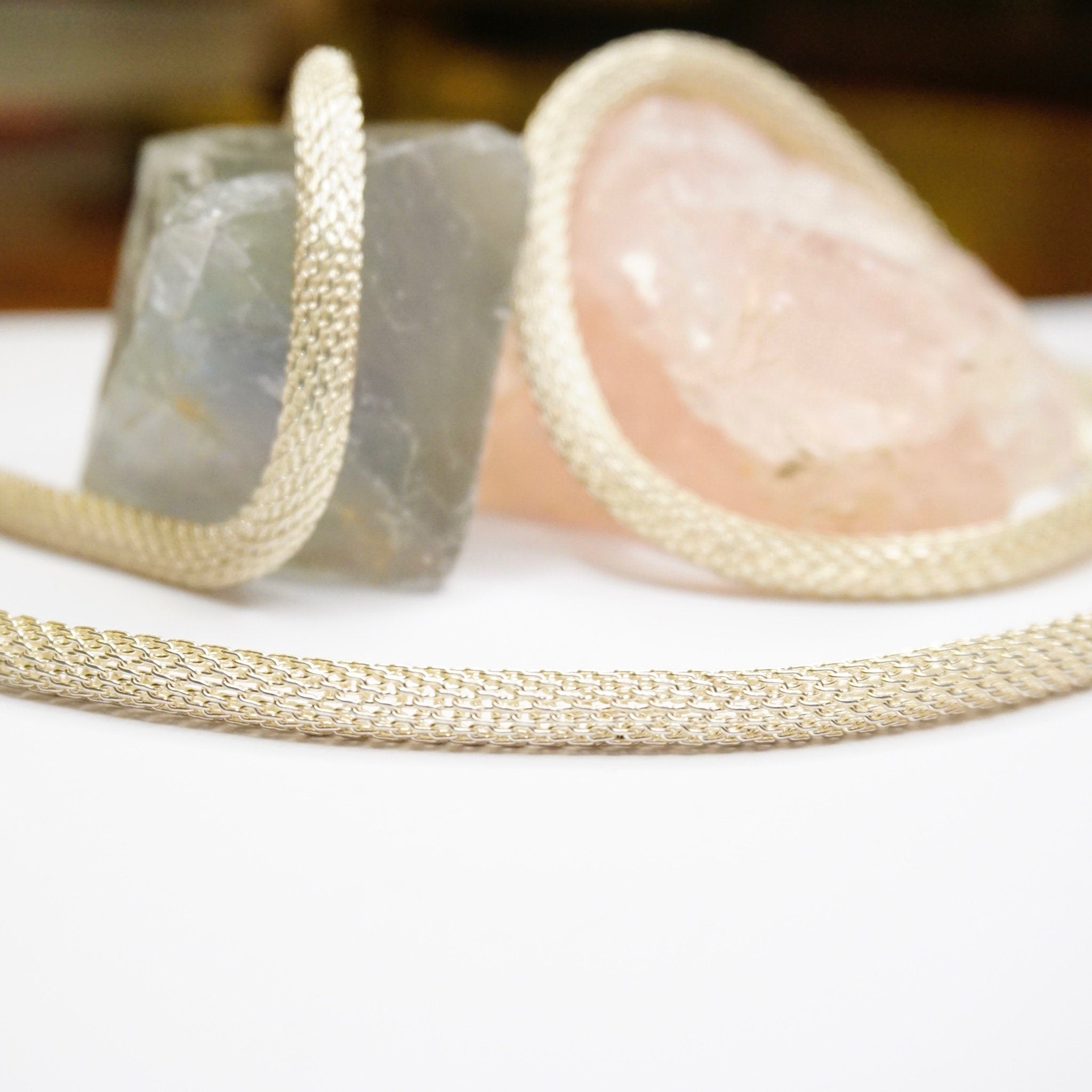 Vintage Sterling Silver Necklace And Bracelet, Hollow Mesh Chain Jewelry, Matching Silver Bracelet And Necklace Made In Italy, 925 Jewelry