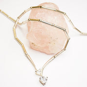 Vintage Sterling Silver Necklace With Heart Shaped Cubic Zirconium, Silver Choker With 2 Heart Shaped Stones, 925 Jewelry