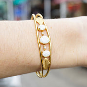 Vintage 14K Gold Filled Imitation Opal Bracelet Cuff, Beautiful Gold Tone Bracelet Leaf Details And Accent Diamonds, Multi-Stone Gold Cuff