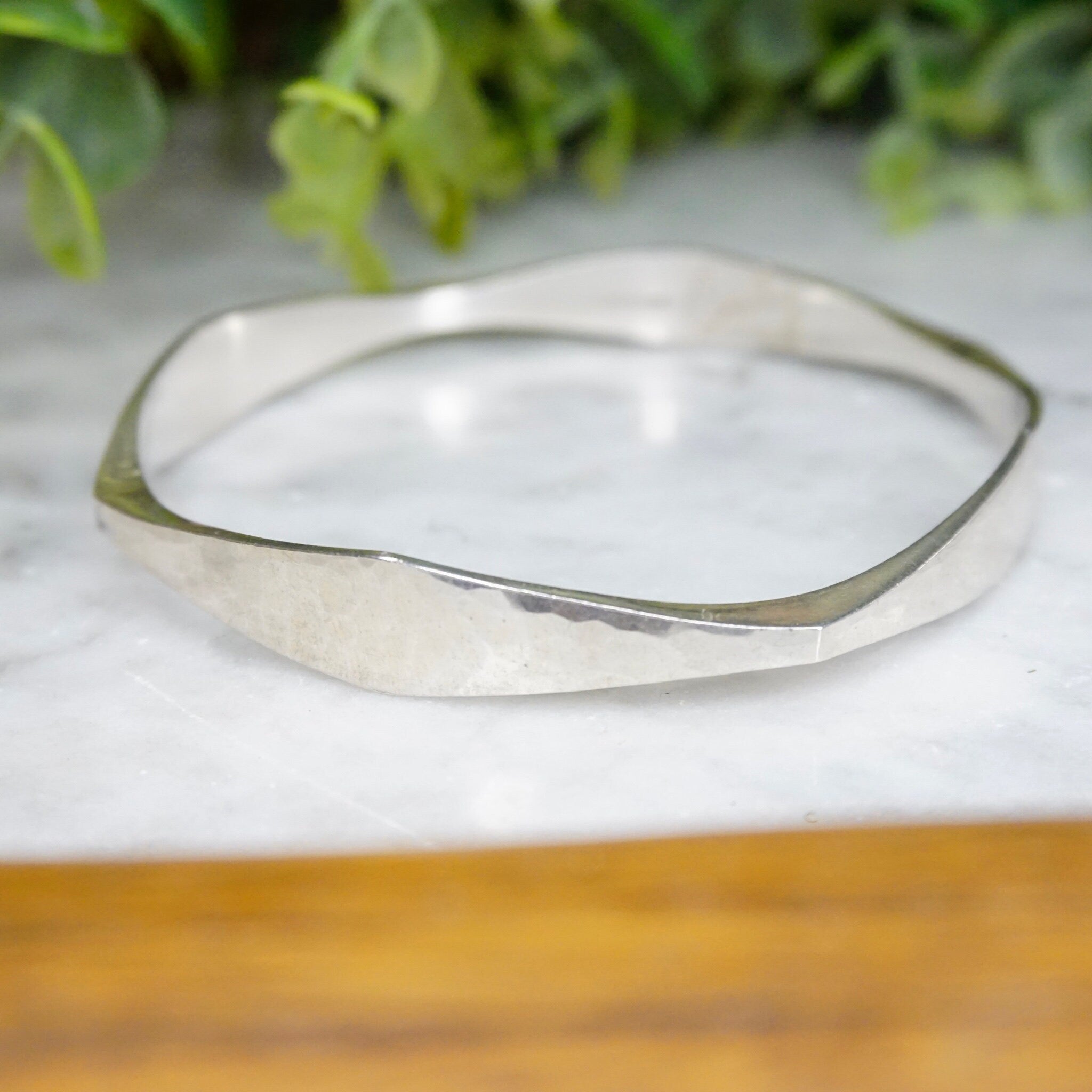 Vintage Sterling Silver Bangle, Signed Conley Sterling Silver Bracelet, Modernist Geometric Silver Bangle, Hammered Silver Bracelet, 925
