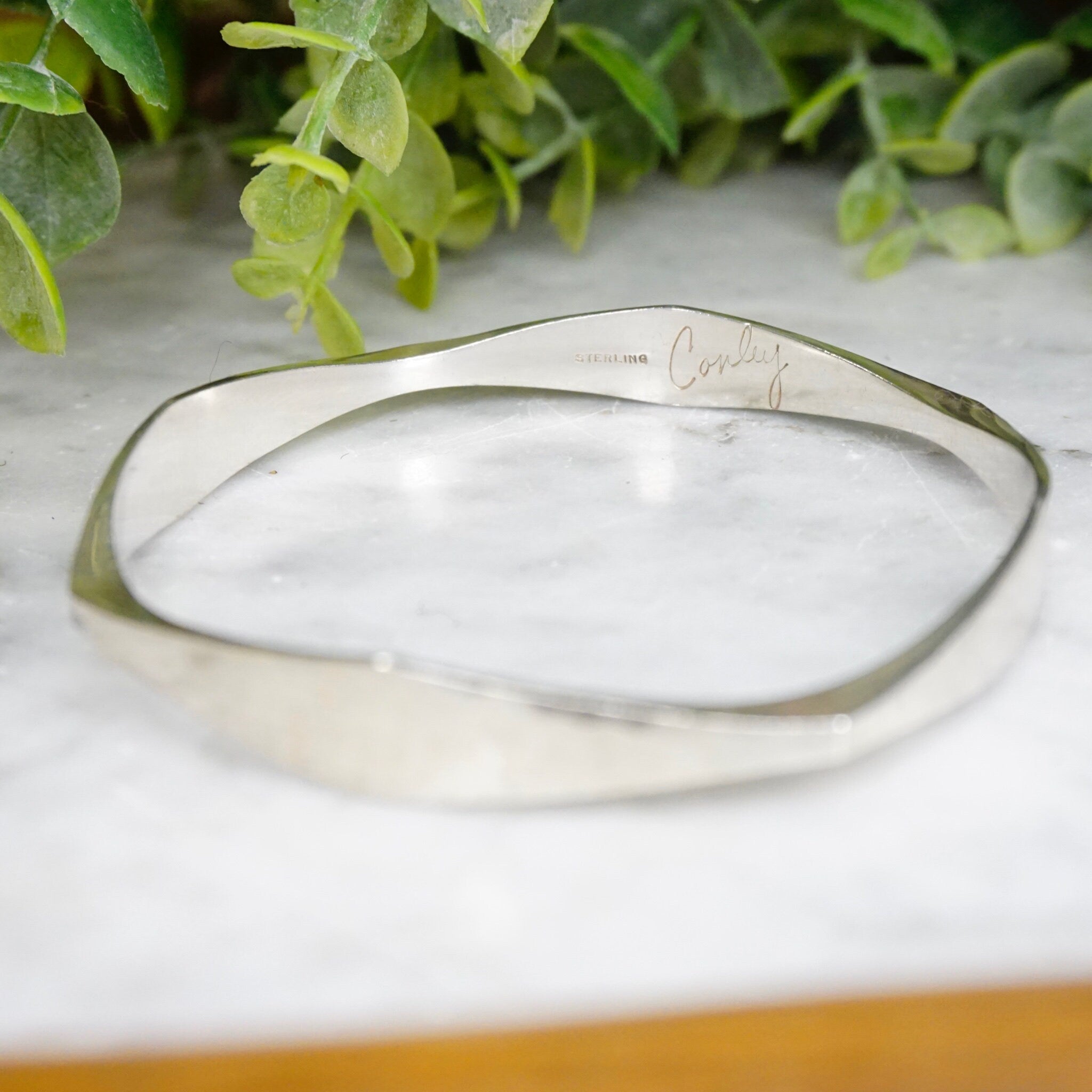 Vintage Sterling Silver Bangle, Signed Conley Sterling Silver Bracelet, Modernist Geometric Silver Bangle, Hammered Silver Bracelet, 925
