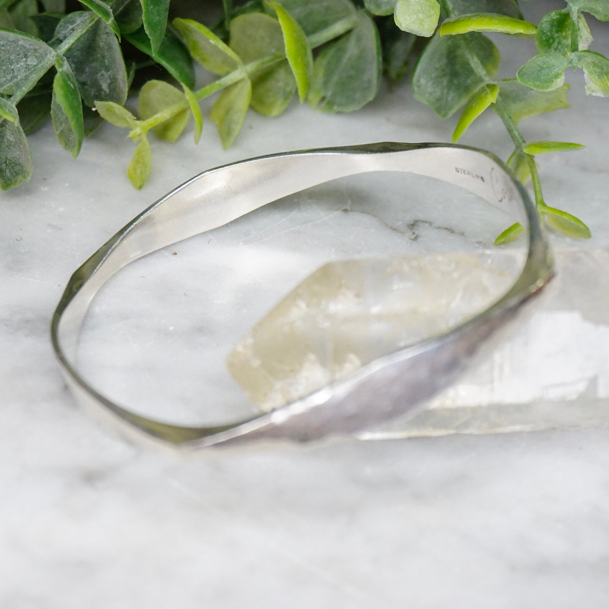Vintage Sterling Silver Bangle, Signed Conley Sterling Silver Bracelet, Modernist Geometric Silver Bangle, Hammered Silver Bracelet, 925