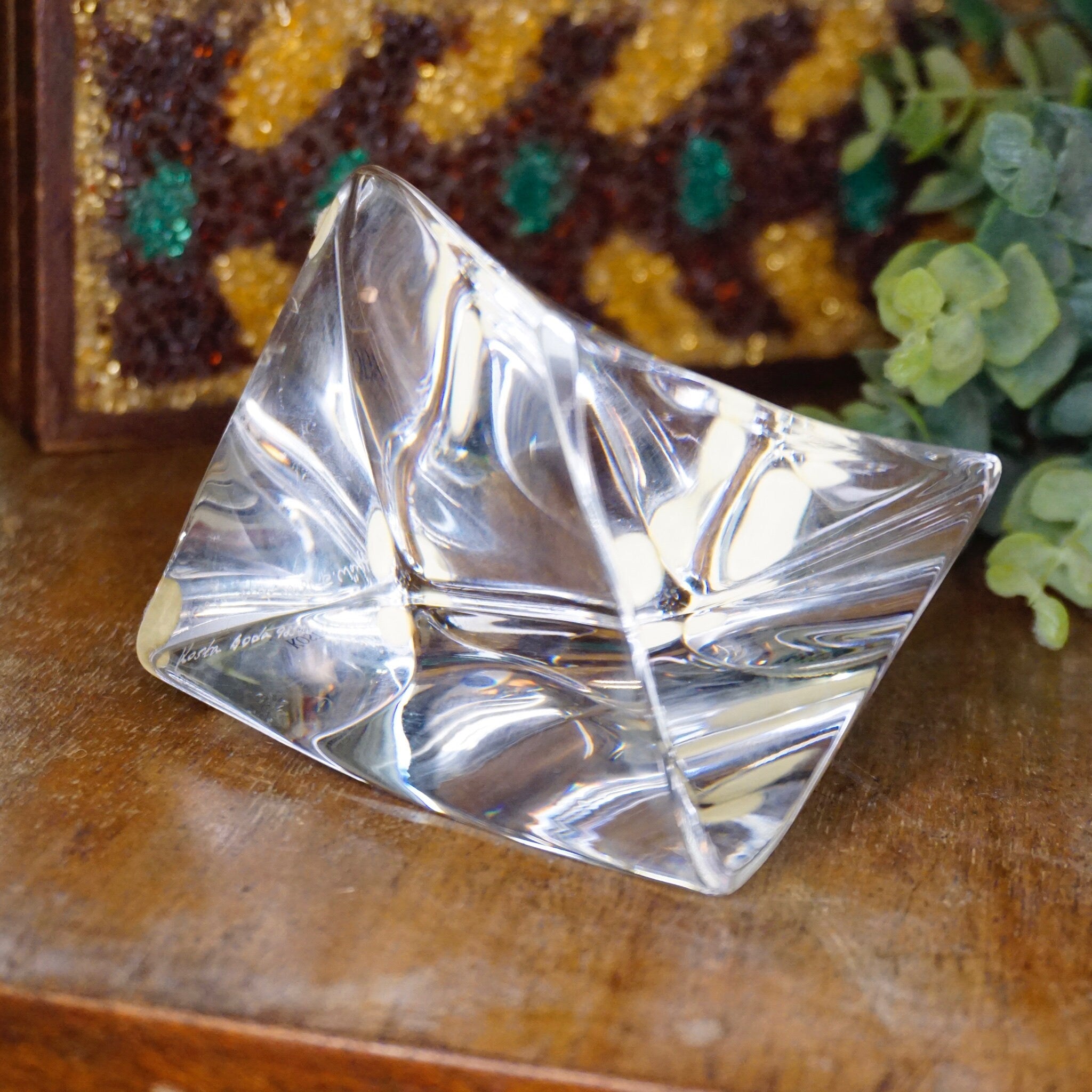 Vintage Kosta Boda Twisted Glass Paperweight, Signed Crystal Sculpture, Kosta Boda 98580 "G Warff", Abstract Glass Paperweight, 3 1/2" Tall
