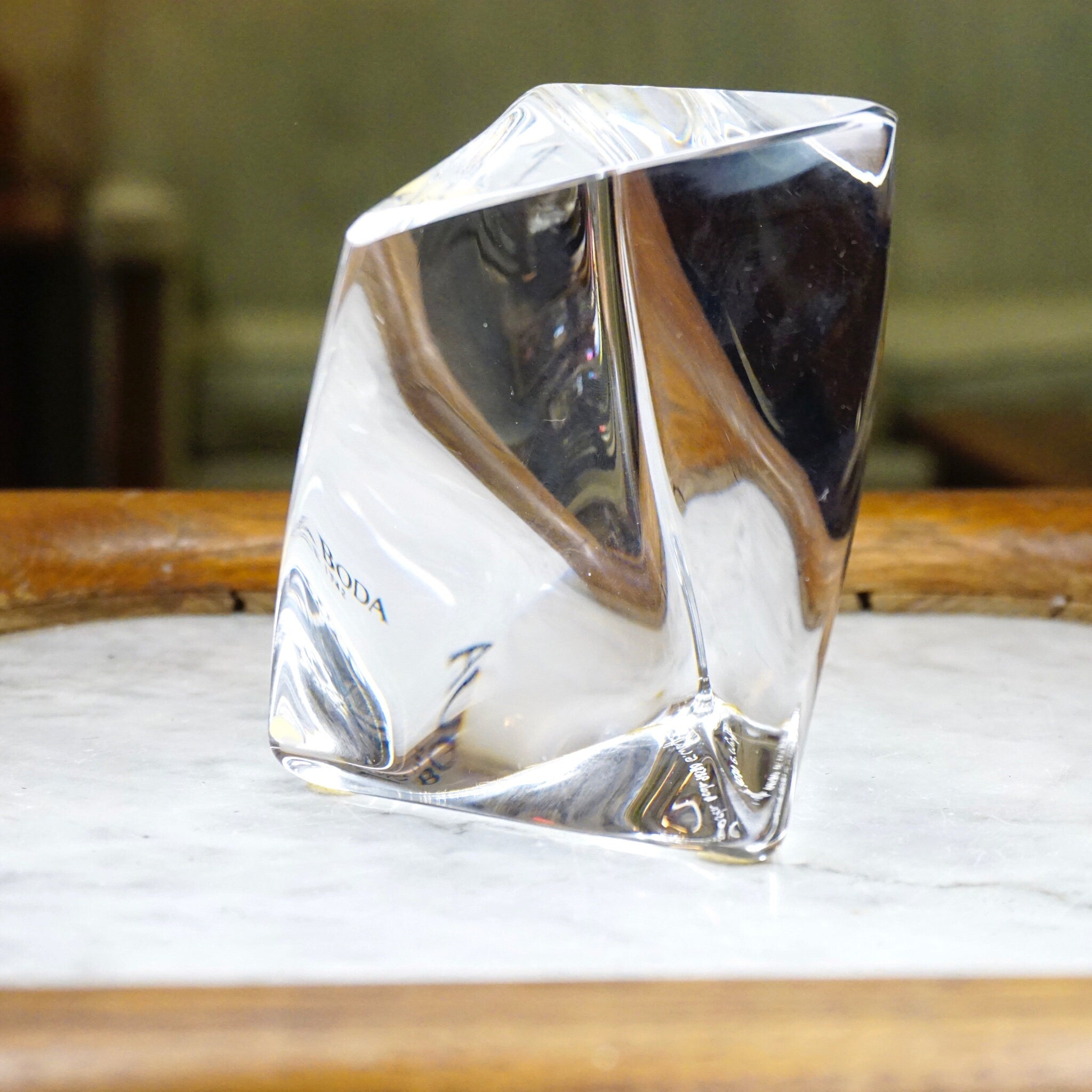 Vintage Kosta Boda Twisted Glass Paperweight, Signed Crystal Sculpture, Kosta Boda 98580 "G Warff", Abstract Glass Paperweight, 3 1/2" Tall