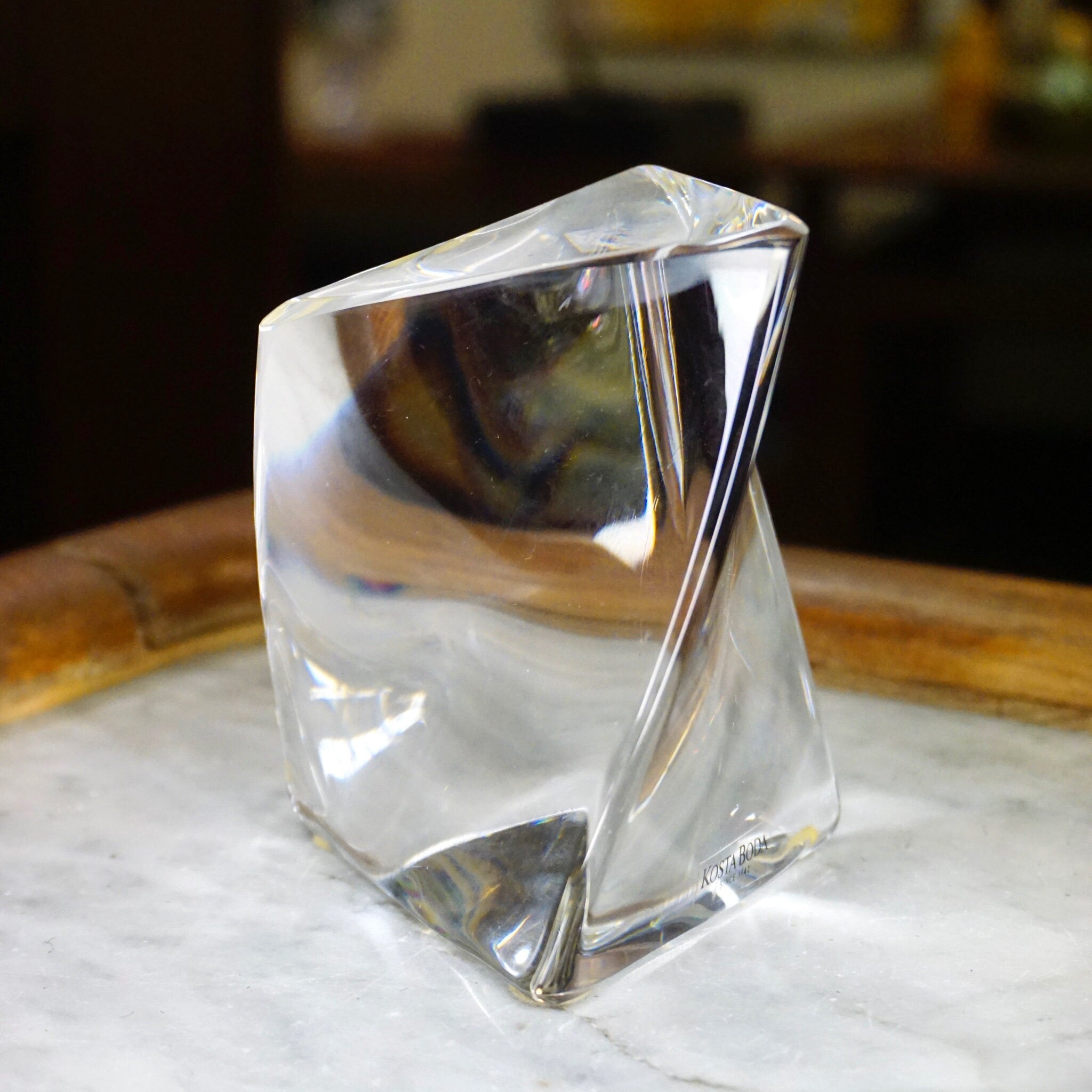 Vintage Kosta Boda Twisted Glass Paperweight, Signed Crystal Sculpture, Kosta Boda 98580 "G Warff", Abstract Glass Paperweight, 3 1/2" Tall