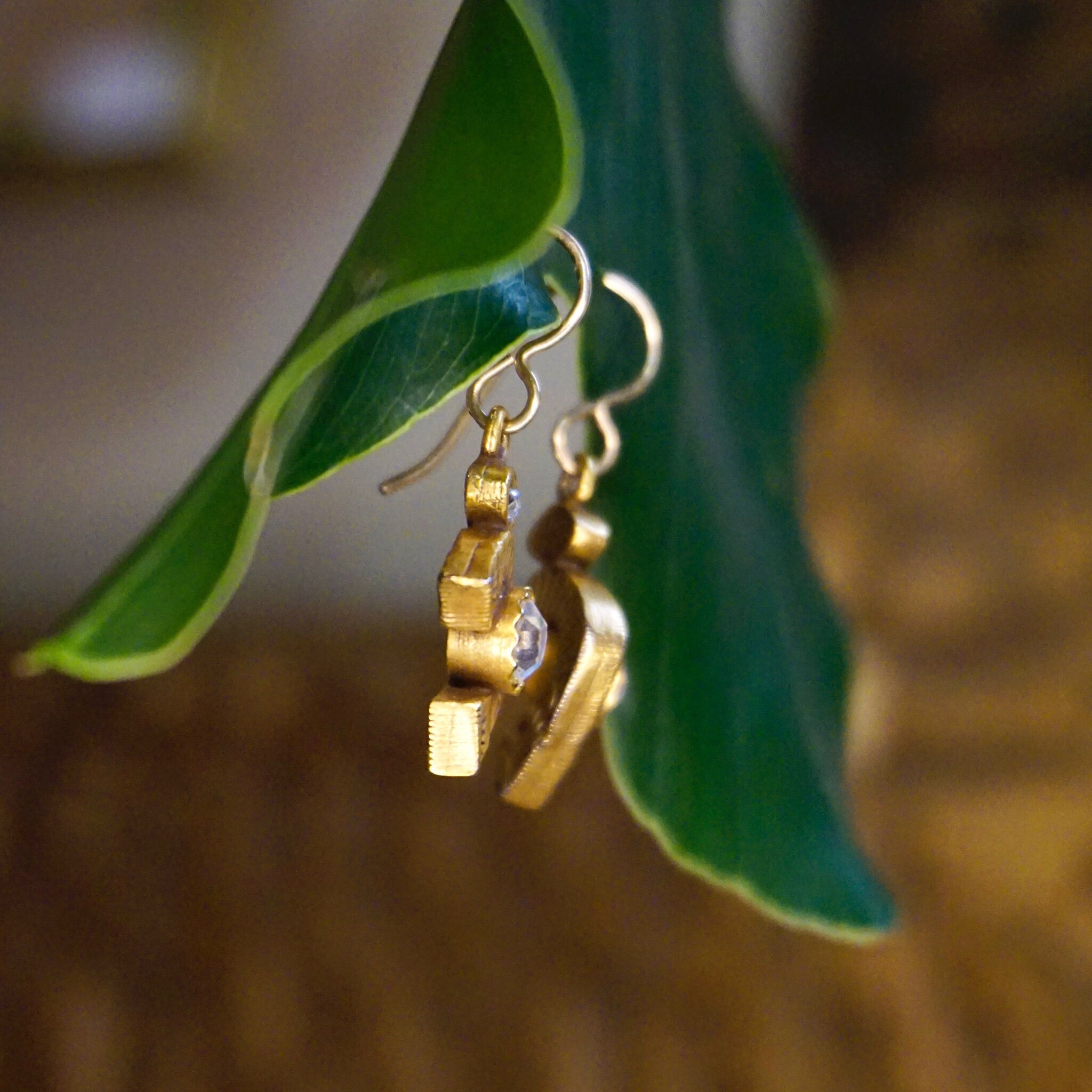 Vintage Patricia Locke Gold Tone Swarovski Crystal Dangle Earrings, Gold Horseshoe Earrings With Etched Details, Signed Jewelry