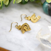 Vintage Patricia Locke Gold Tone Swarovski Crystal Dangle Earrings, Gold Horseshoe Earrings With Etched Details, Signed Jewelry