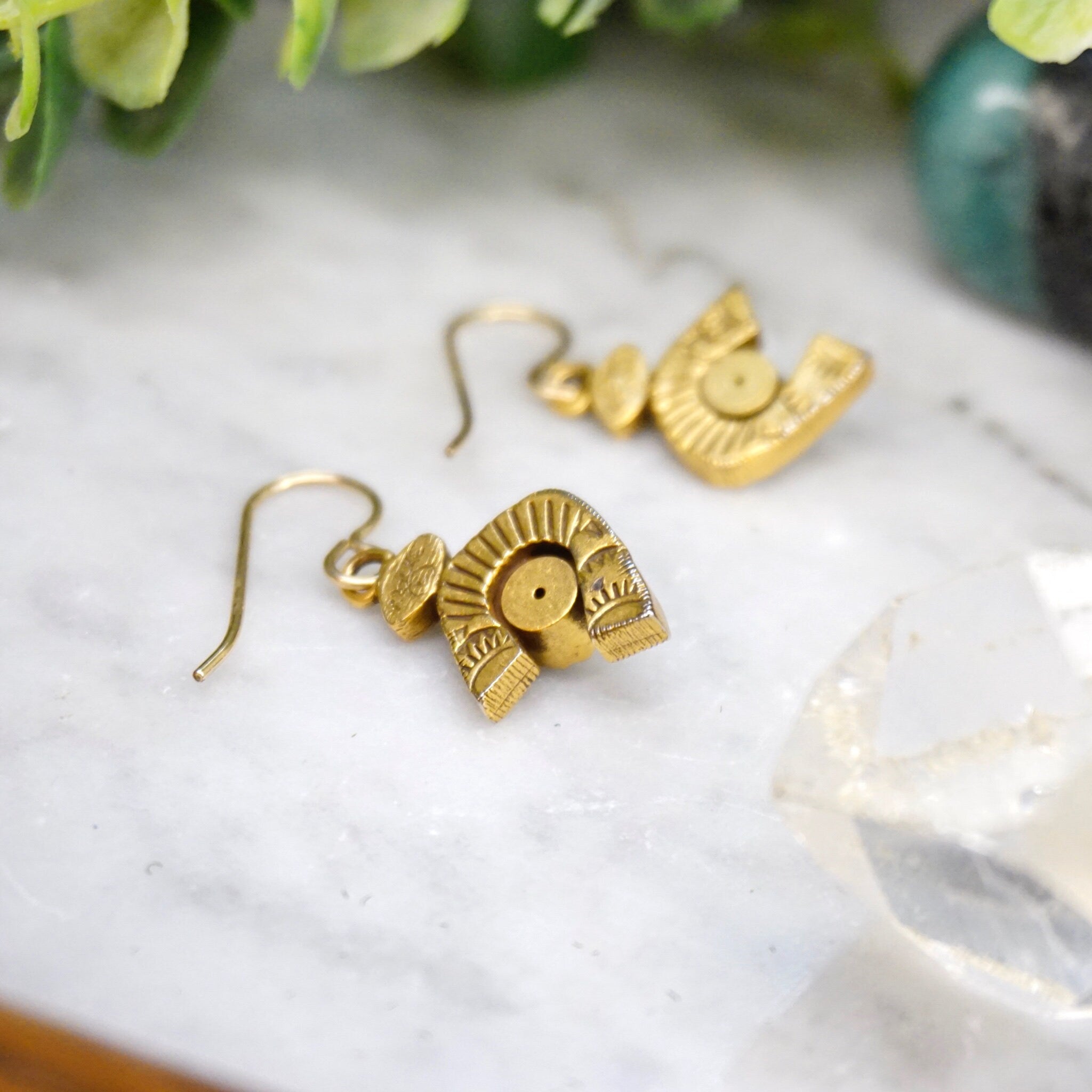 Vintage Patricia Locke Gold Tone Swarovski Crystal Dangle Earrings, Gold Horseshoe Earrings With Etched Details, Signed Jewelry