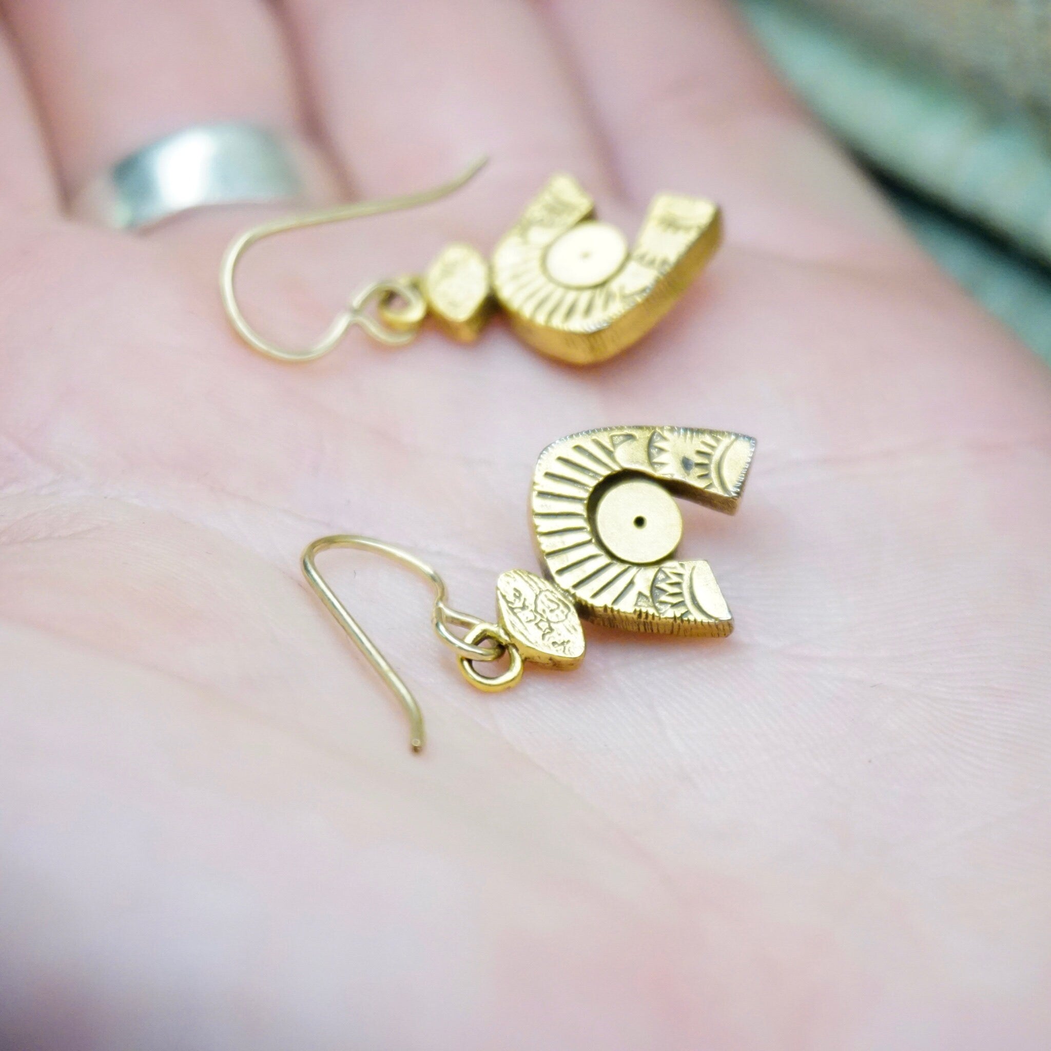 Vintage Patricia Locke Gold Tone Swarovski Crystal Dangle Earrings, Gold Horseshoe Earrings With Etched Details, Signed Jewelry