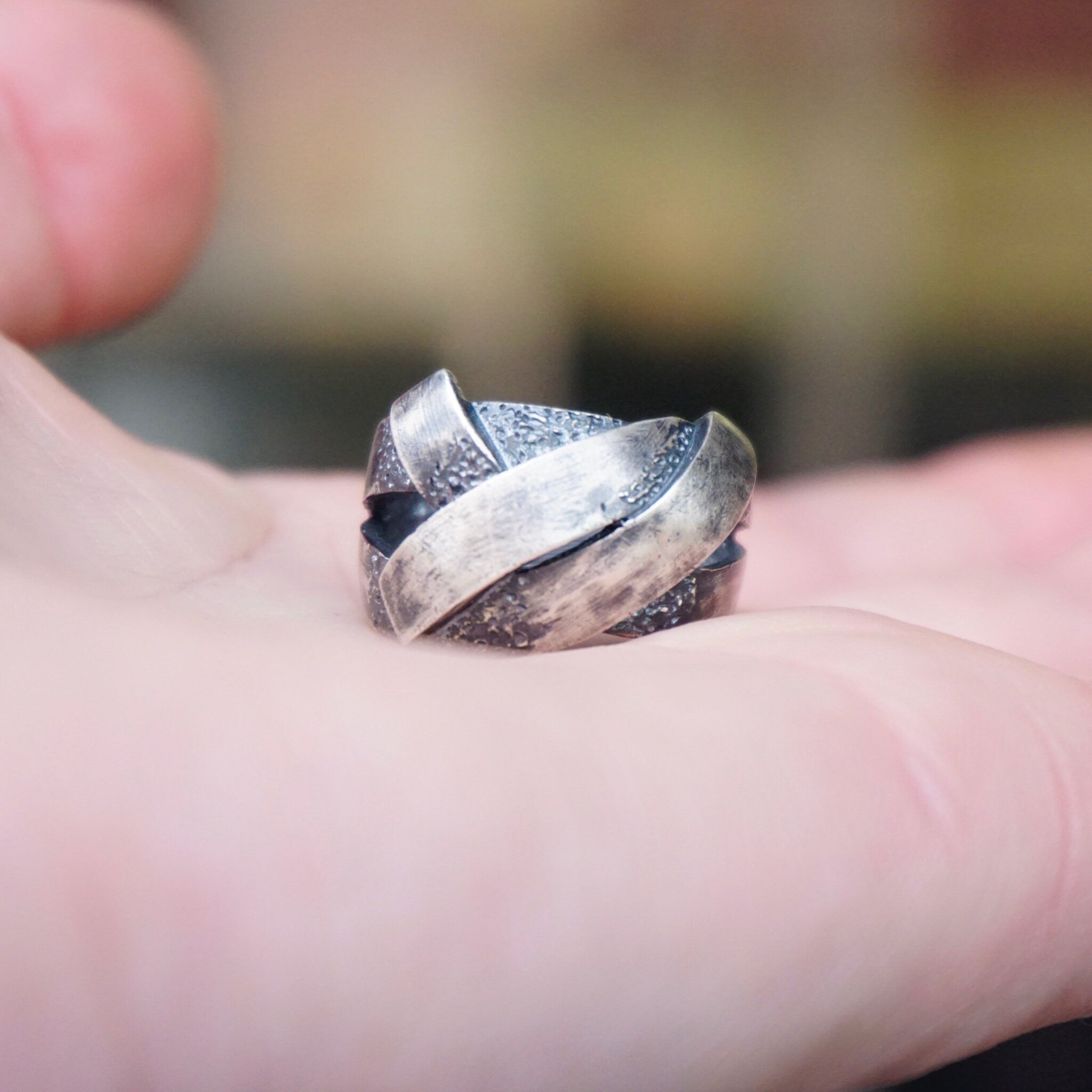 Vintage Oxidized Sterling Silver Ring, Modernist Silver Ring With Woven Design, Textured Silver Cut Out Ring, S925 Jewelry, Size 7 1/2 US