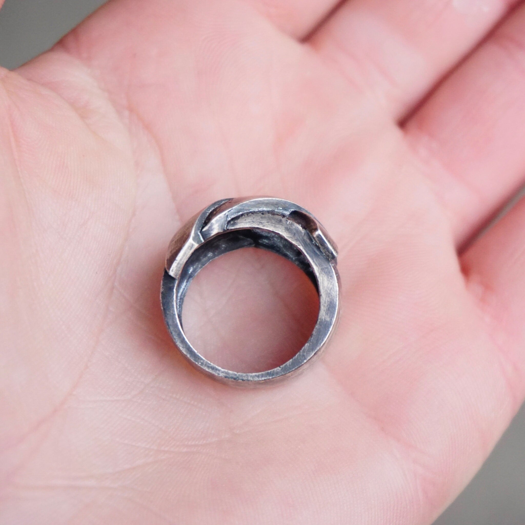 Vintage Oxidized Sterling Silver Ring, Modernist Silver Ring With Woven Design, Textured Silver Cut Out Ring, S925 Jewelry, Size 7 1/2 US