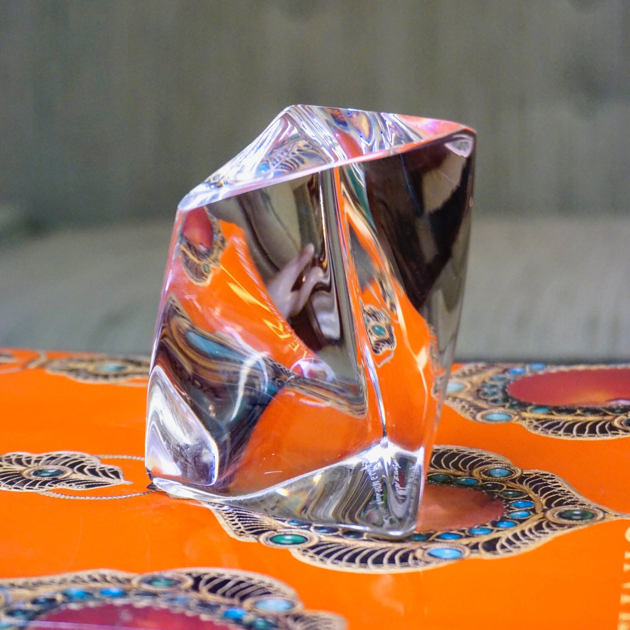 Vintage Kosta Boda Twisted Glass Paperweight, Signed Crystal Sculpture, Kosta Boda 98580 "G Warff", Abstract Glass Paperweight, 3 1/2" Tall