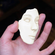 Vintage Artisan Woman Face Brooch, Signed Hessel '89, Fragmented Face Pin, Unique White Ceramic Face Brooch, Hand Carved Face Pin