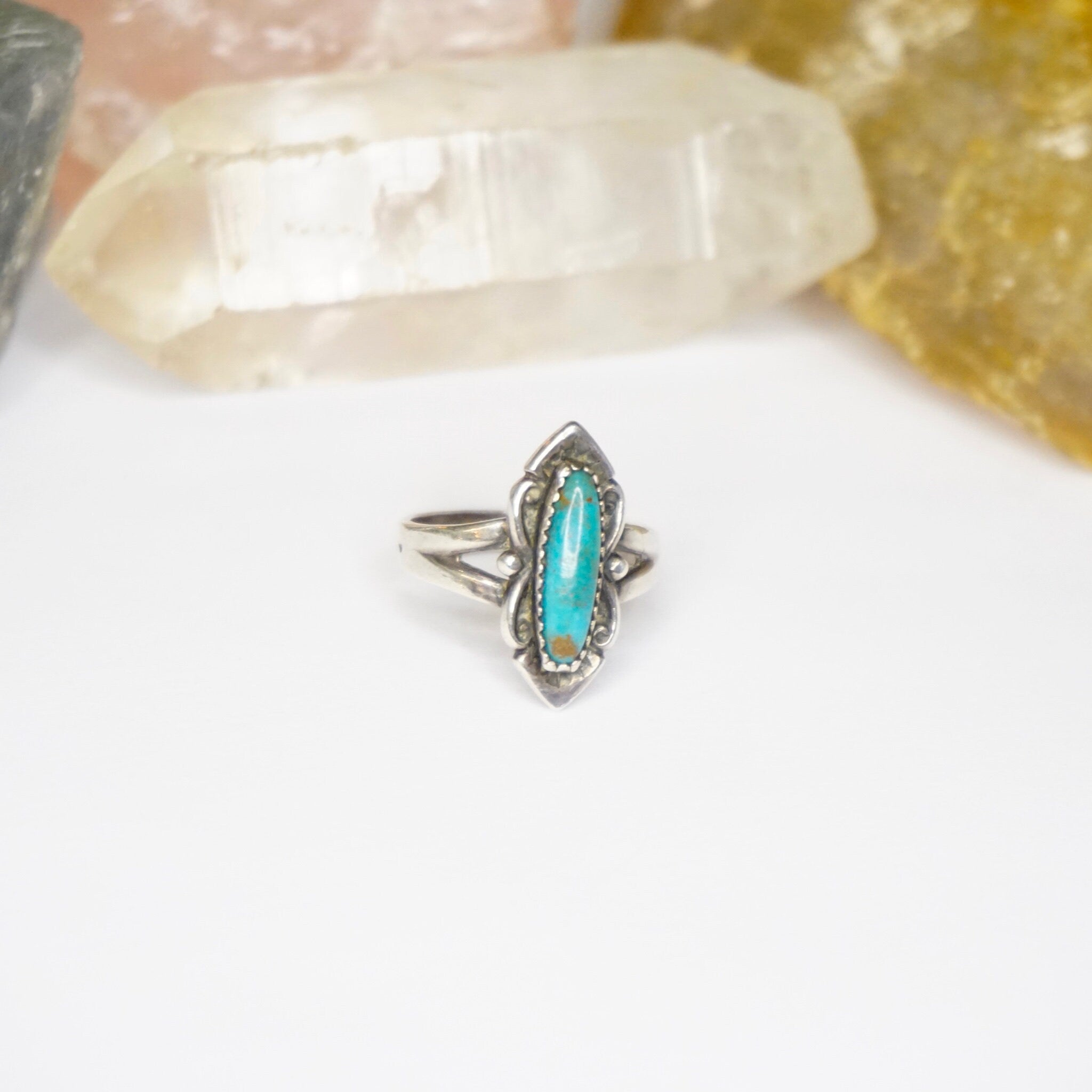 Vintage Native American Turquoise Sterling Silver Ring, Petite Silver Ring With Natural Turquoise Stone, 925 Jewelry