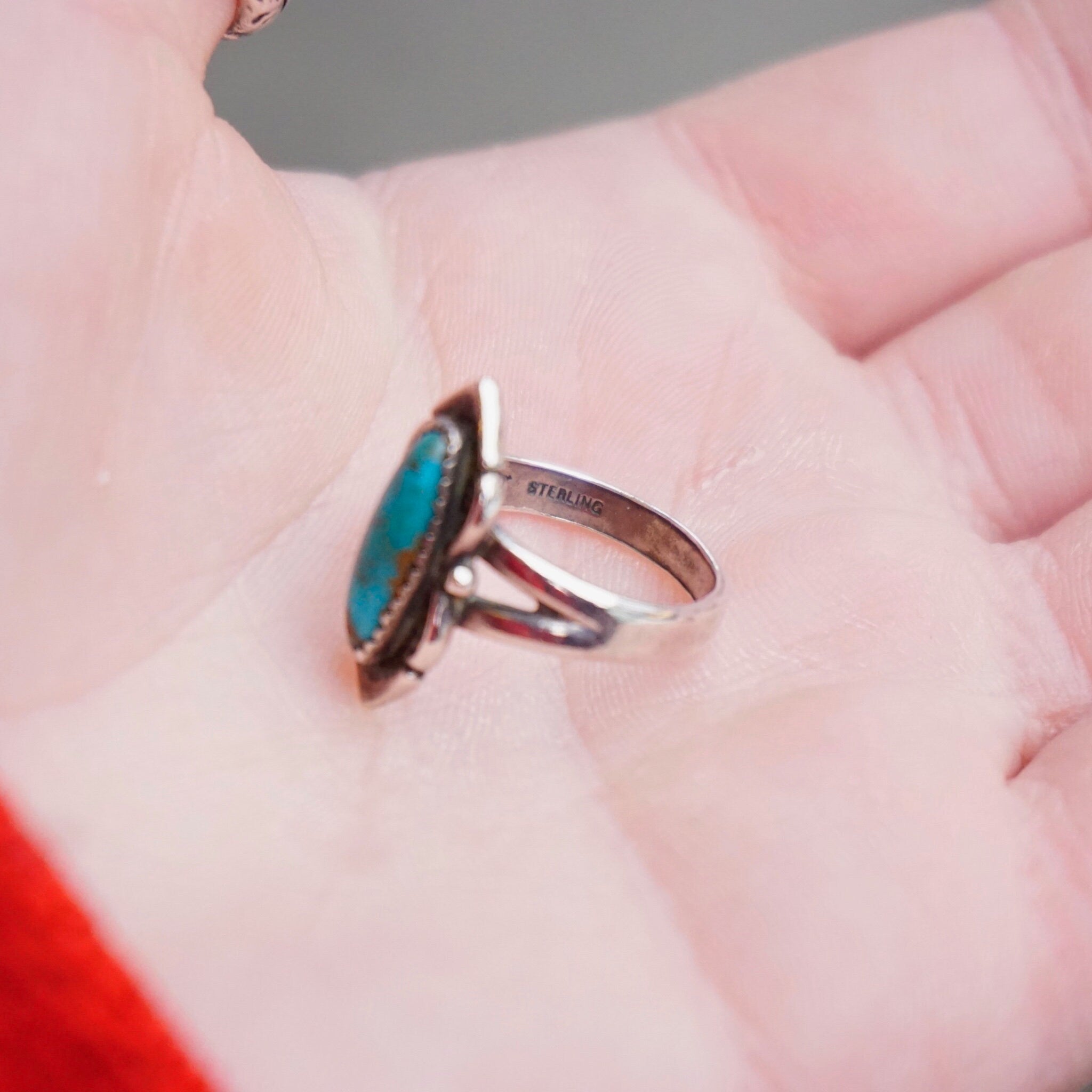 Vintage Native American Turquoise Sterling Silver Ring, Petite Silver Ring With Natural Turquoise Stone, 925 Jewelry