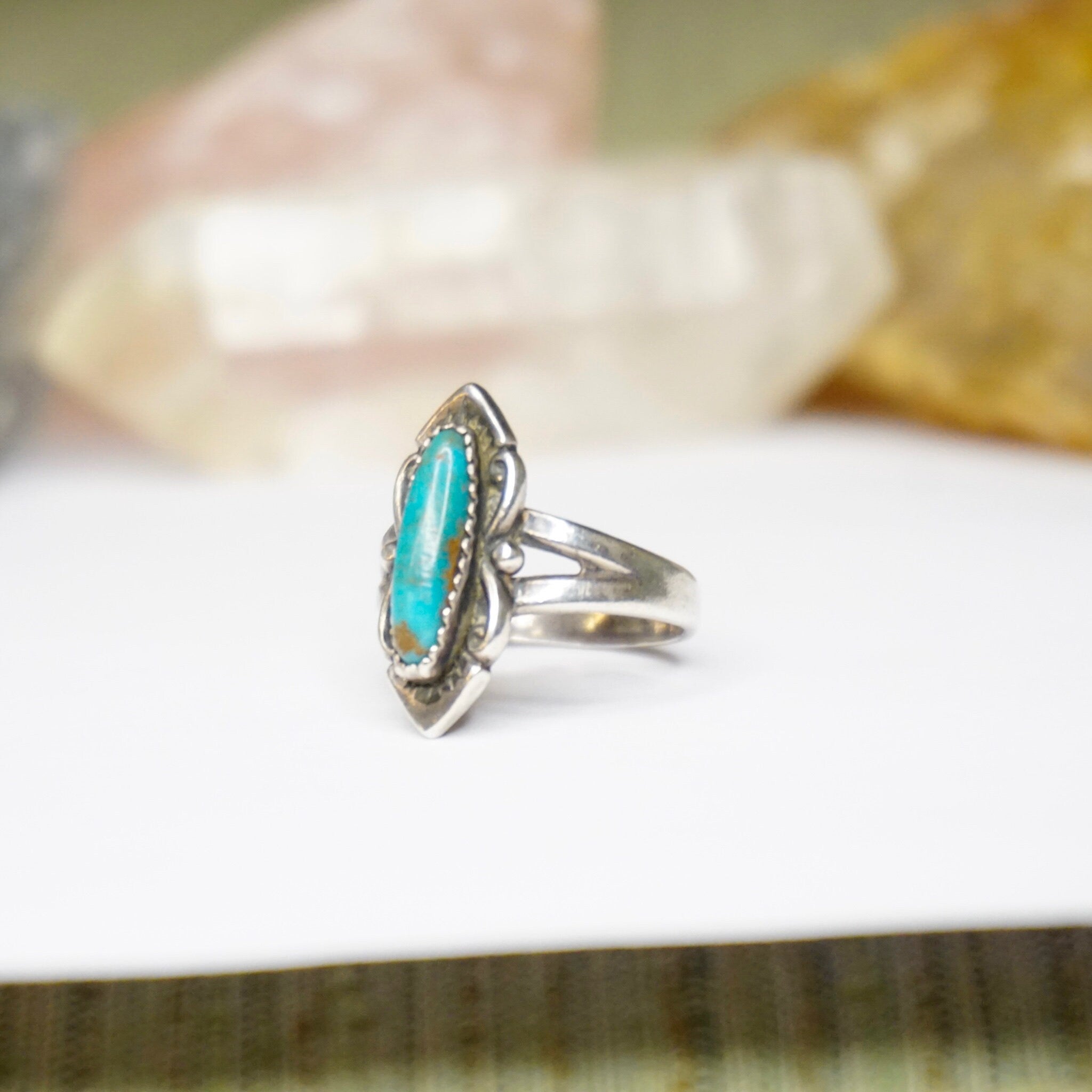 Vintage Native American Turquoise Sterling Silver Ring, Petite Silver Ring With Natural Turquoise Stone, 925 Jewelry