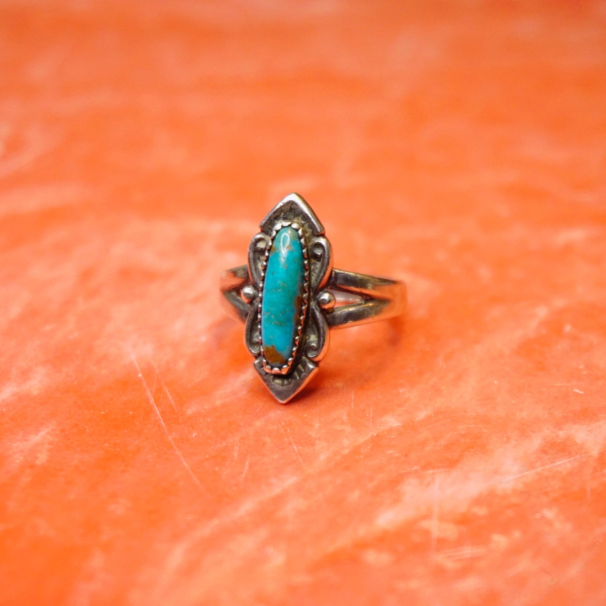 Vintage Native American Turquoise Sterling Silver Ring, Petite Silver Ring With Natural Turquoise Stone, 925 Jewelry